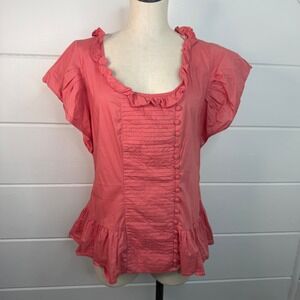 Next Short Sleeve Blouse Size 18 Pink Ruffle Peplum Coquette Y2K Style Cotton